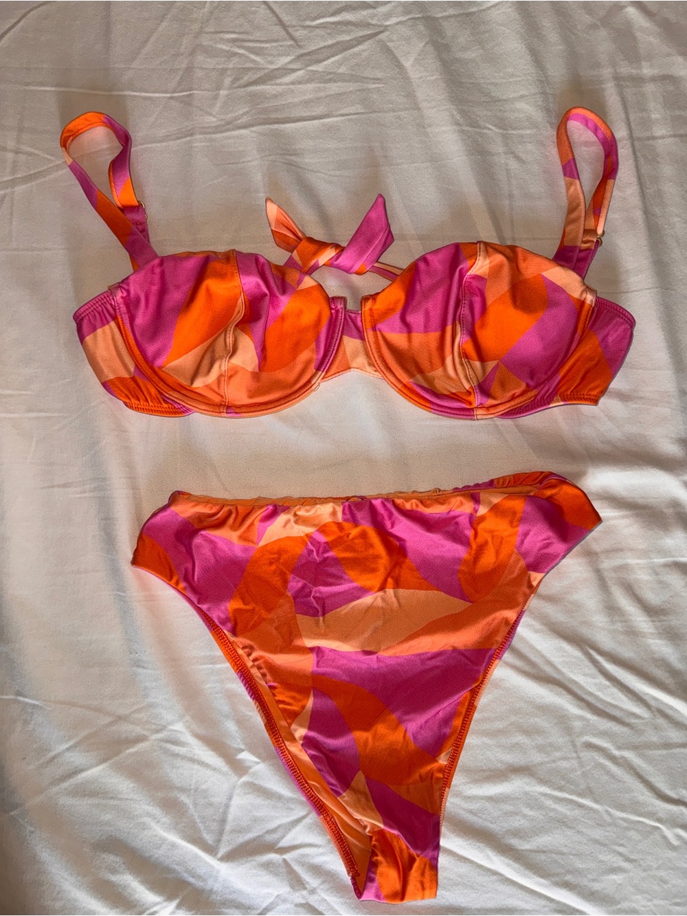 ViX Pink & Orange Patterned Women's Bikini Set Size Large
